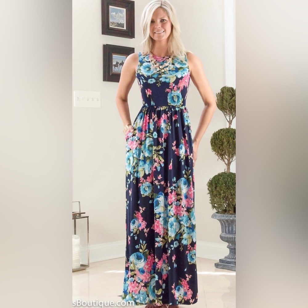 Navy blue floral maxi dress!